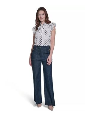 Tommy Hilfiger Dark Blue Wide-Leg High-Rise Sailor Style Jeans With Gold Buttons
